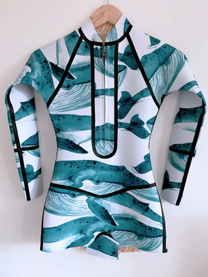Long Sleeve Blue Whales/Leaf Reversible Surf Suit