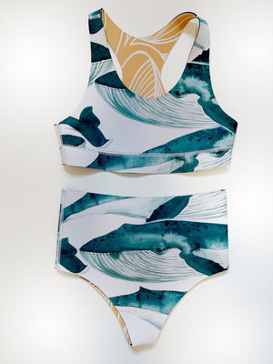 Blue whales Reversible Neo Bikini Top
